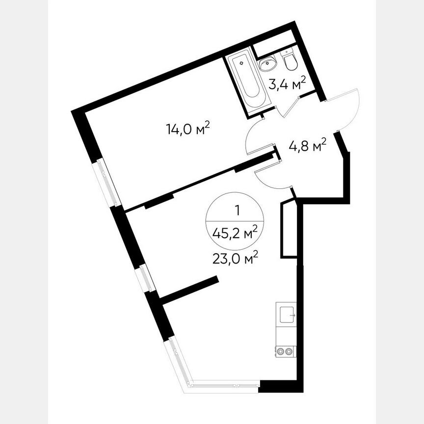 1-к. квартира, 45,2 м², 15/17 эт.