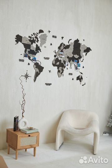 Карта мира из дерева 150х90см