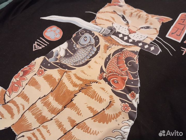 Футболка черная унисекс с принтом кот бу как новая