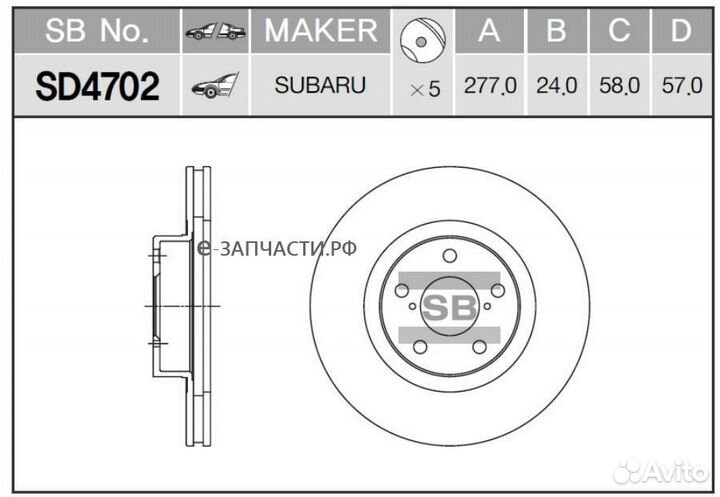Sangsin brake SD4702 Торм.диск пер.вент.276x24 5 о