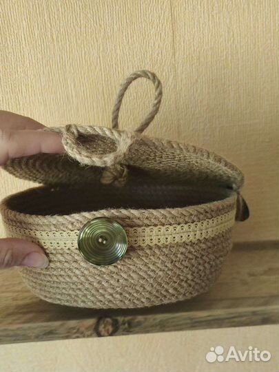 Шкатулка для украшений и мелочей, корзинка джут