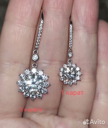 Серьги серебро с муассанитом 2 карата