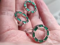 Комплект серьги и кольцо зелёный