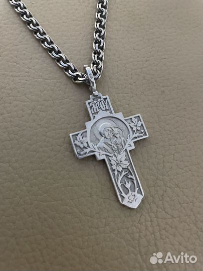 Серебряная цепь с крестом 55см