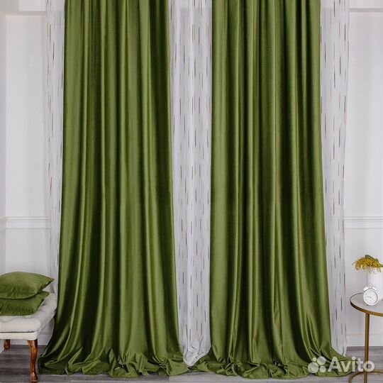 Портьеры бархат Беллиссимо Оливковый шторы