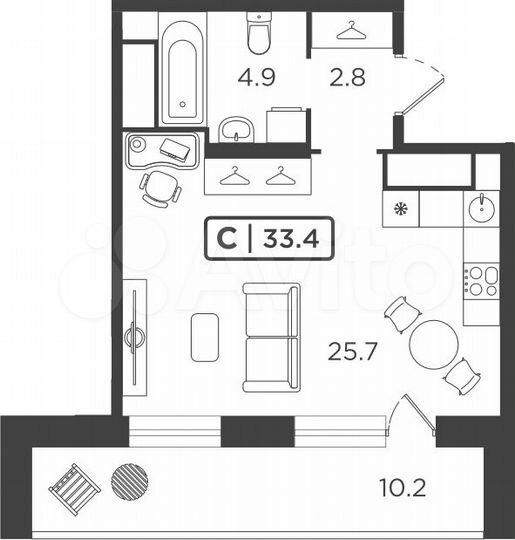 Квартира-студия, 33,5 м², 22/24 эт.