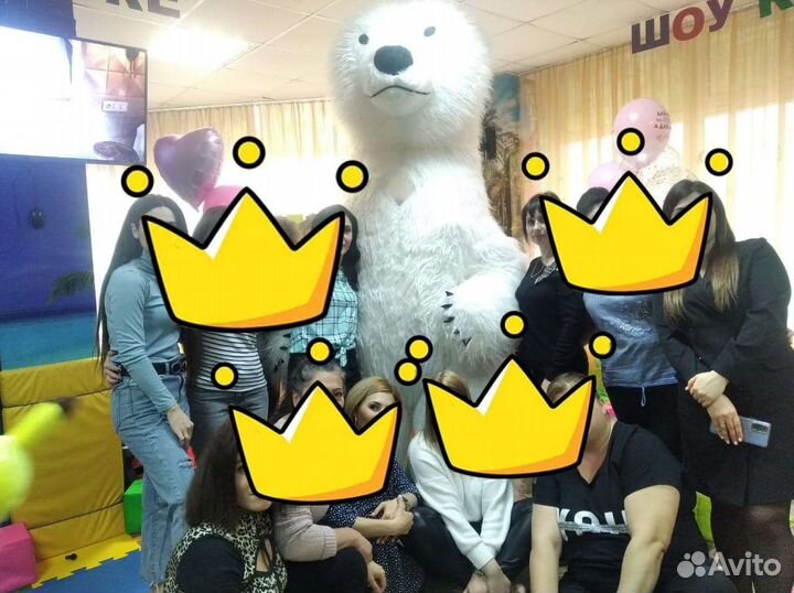 Танцующий белый Мишка/Ростовая кукла/Аниматор