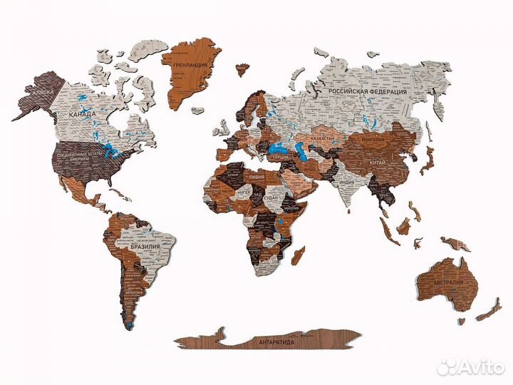 Деревянная карта мира из дерева настенная, Химки