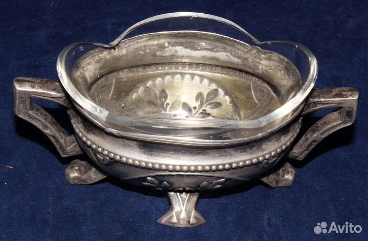 Старинная солонка стекло серебро