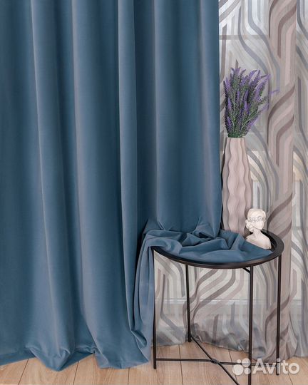 Комплект штор бархат Богема Серо-голубой
