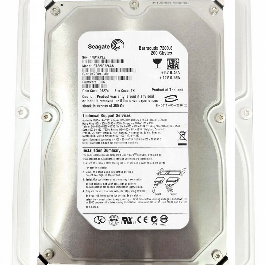 [ST3200826AS] Жесткий Диск Seagate 200gb Sata3,5" St3200826as