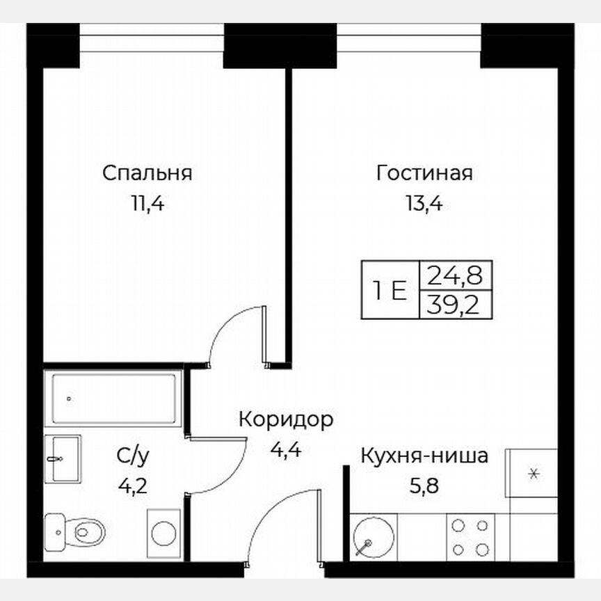 1-к. апартаменты, 39,2 м², 22/30 эт.