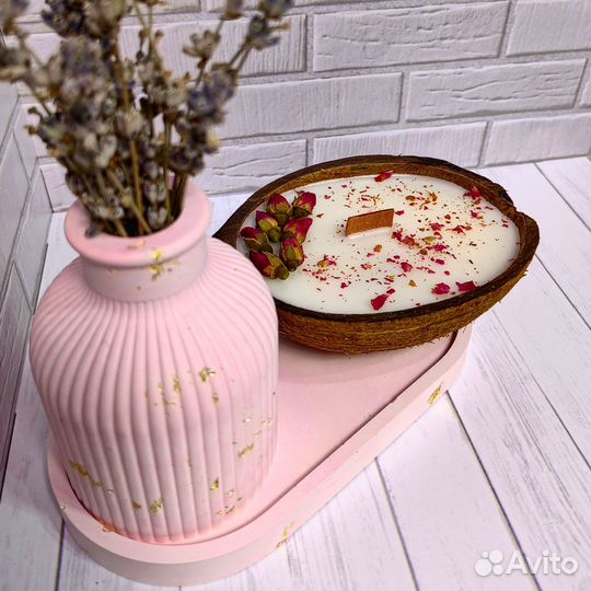 Свеча пион, подставка из гипса