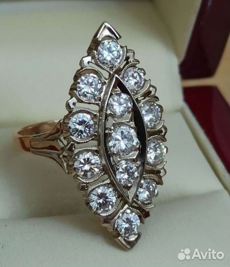 Золотое кольцо маркиз лодочка 2.5ct СССР 583