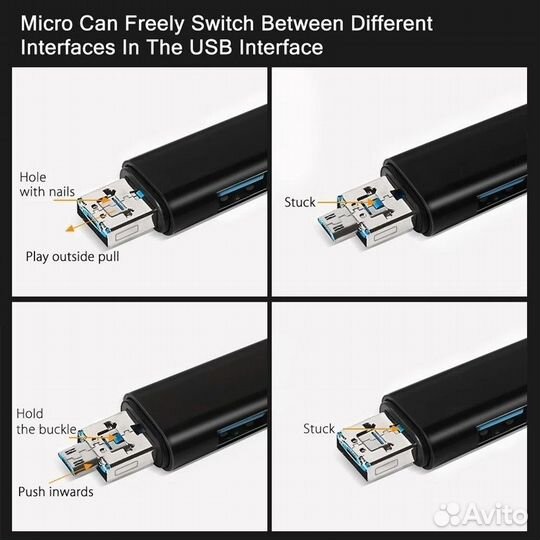 Кардридер Usb Type C/Usb /Micro Usb/Tf/SD