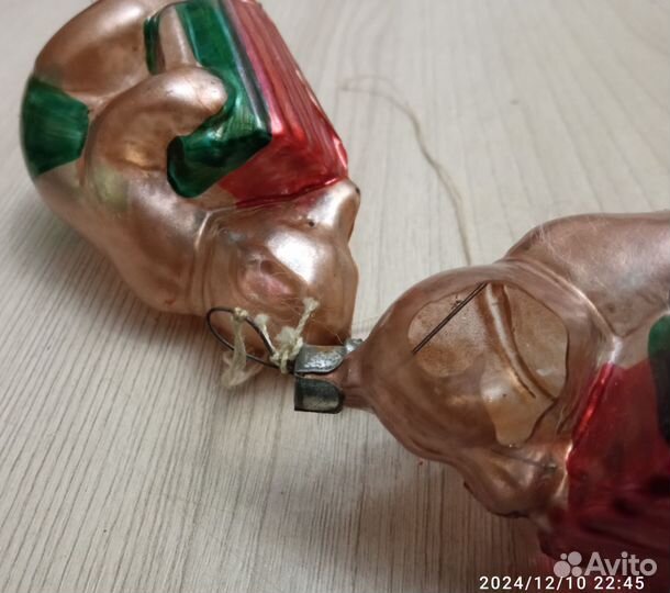 Елочные игрушки СССР медведи с гармошкой