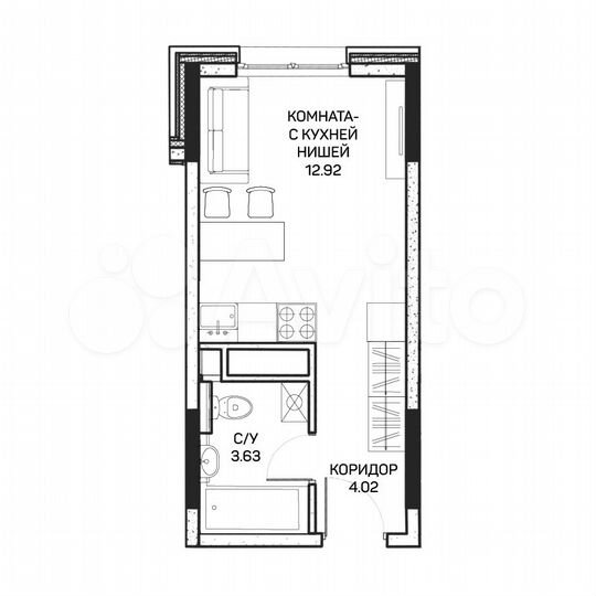 Квартира-студия, 20,6 м², 4/8 эт.