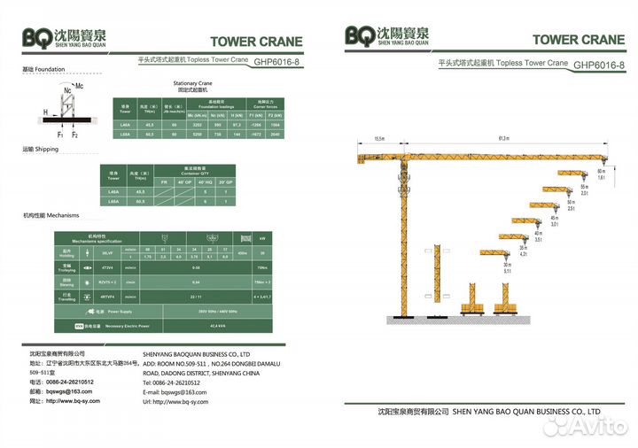 Башенный кран BAOQUAN GHP6016-8, 2024