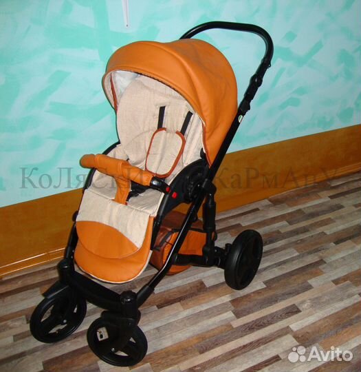 Кожаная польская коляска 2 в 1(идеальное сост)