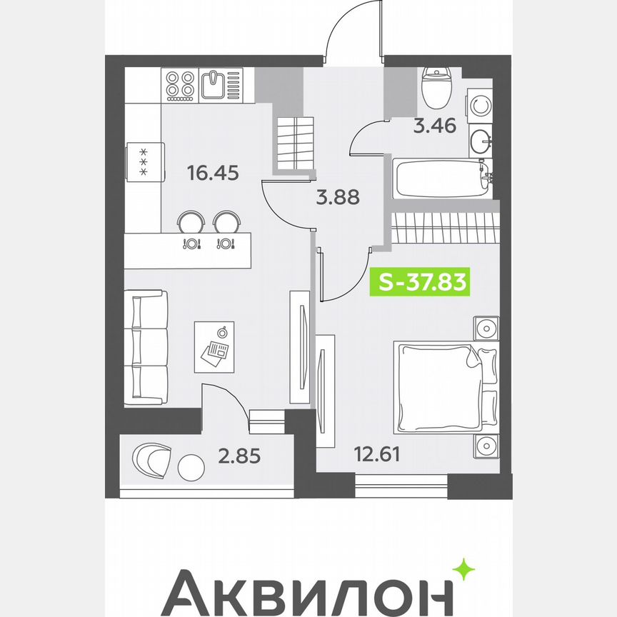1-к. квартира, 37,8 м², 3/12 эт.