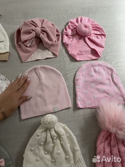 Повязки и шапки для девочки от 2 мес до 1,5 лет