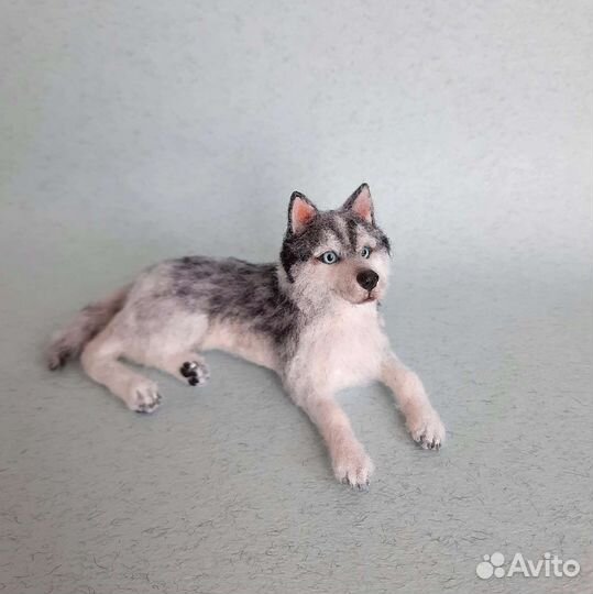 Фигурка ручной работы собака Хаски, игрушка