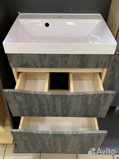 Тумба с раковиной напольная, графит бетон