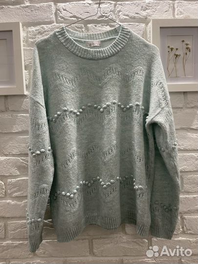 Джемпер голубой, фактурная вязка, 48-50