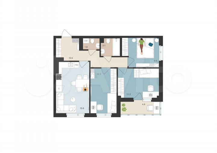 3-к. квартира, 64,7 м², 13/16 эт.