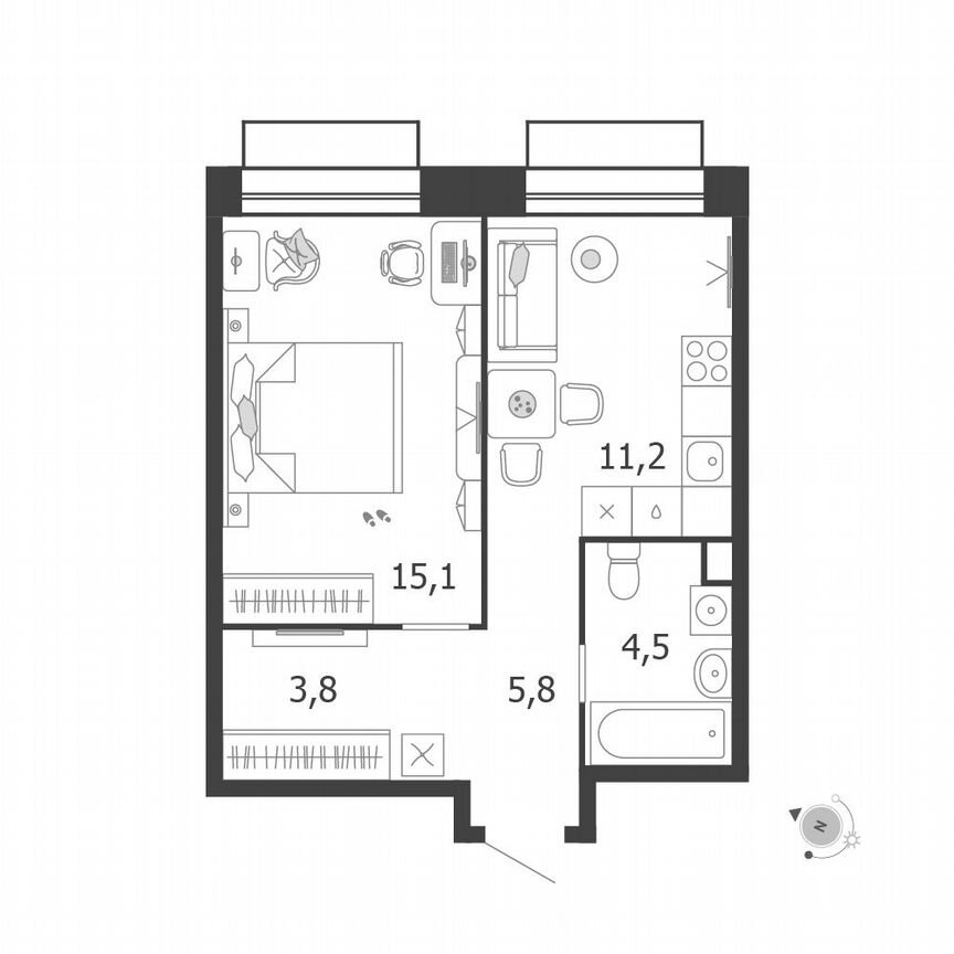 1-к. квартира, 40,4 м², 2/15 эт.