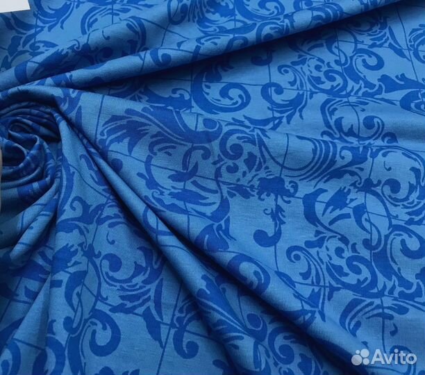 Ткань Кулирка Синие цветы