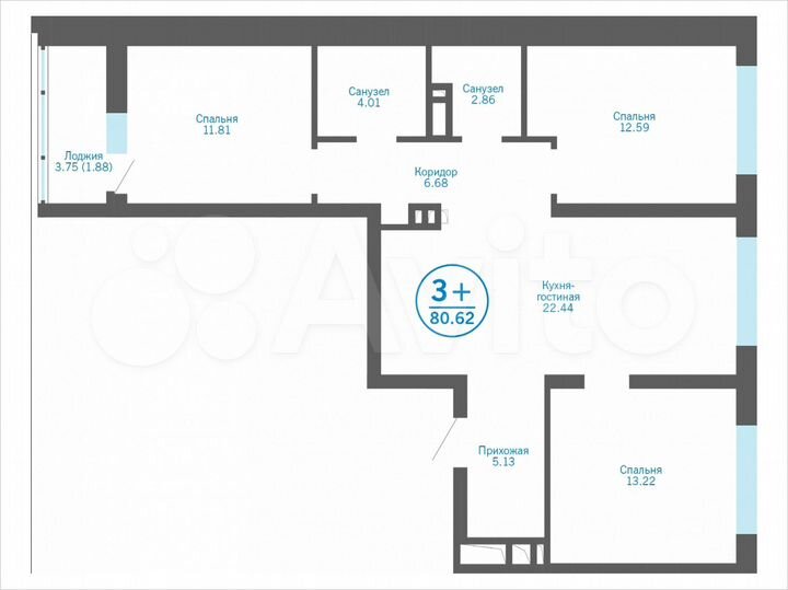 3-к. квартира, 78,2 м², 6/17 эт.