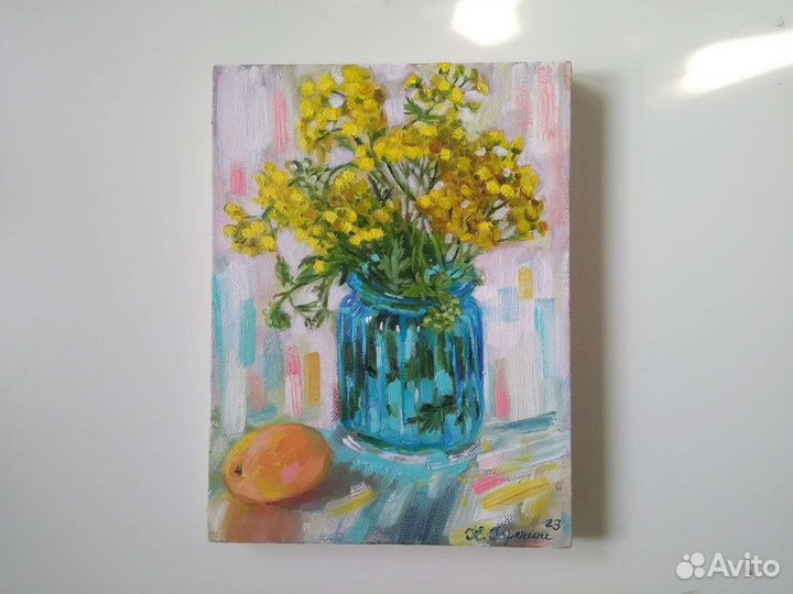 Натюрморт маслом, маленькая картина полевые цветы