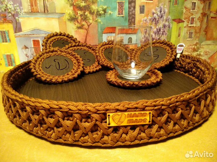 Поднос с подстаканниками. Ручная работа