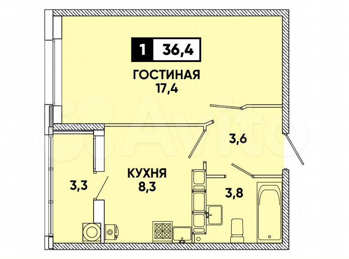 1-к. квартира, 36 м², 11/12 эт.