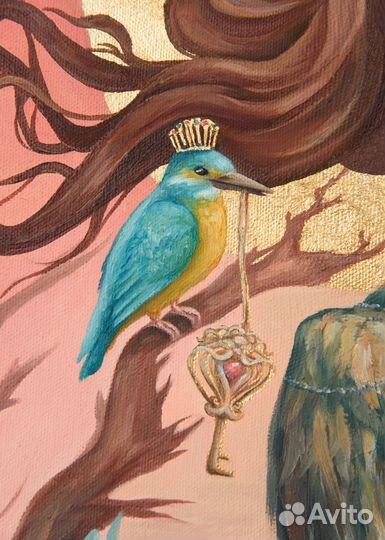 Интерьерная сказочная картина маслом с поталью