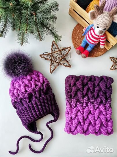 Шапка с помпоном и снуд - зимний комплект