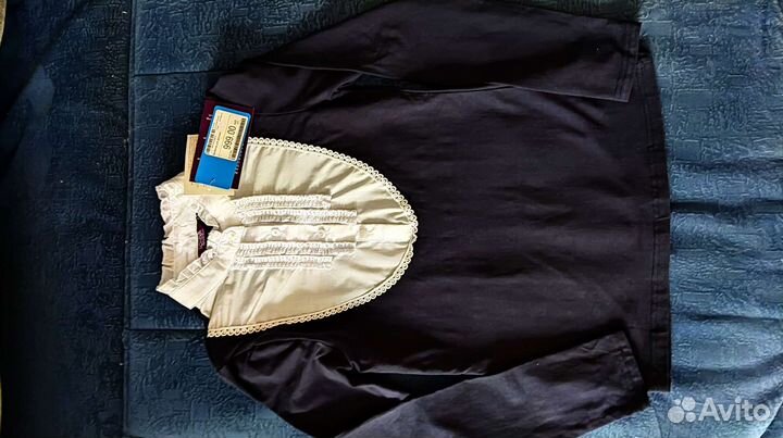 Новая школьная блузка синего цвета, рост 158-164