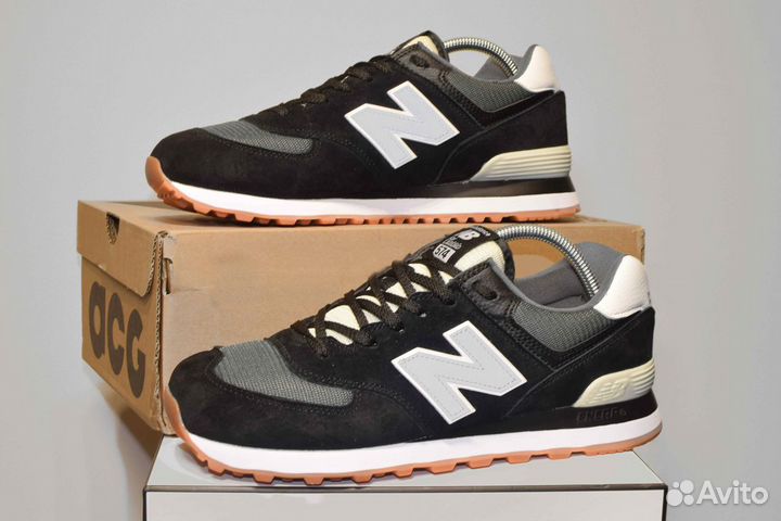 New Balance 574 (42-46, Черно-белые, Тренд)