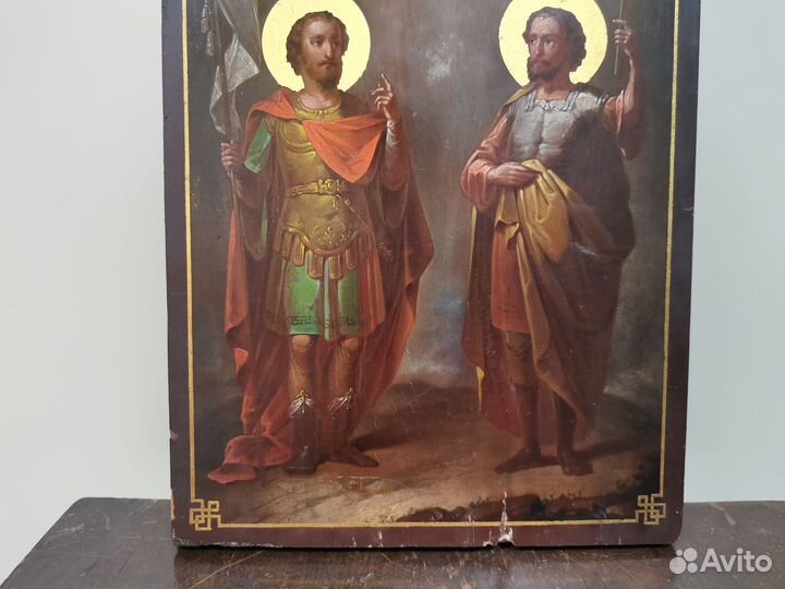 Икона Святые Федор и Иоанн воин 19 век оригинал