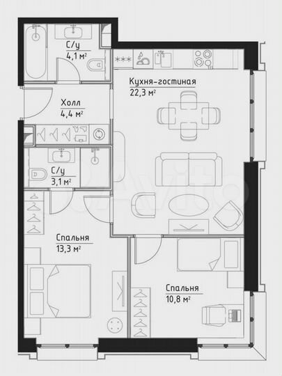 2-к. квартира, 58 м², 5/27 эт.