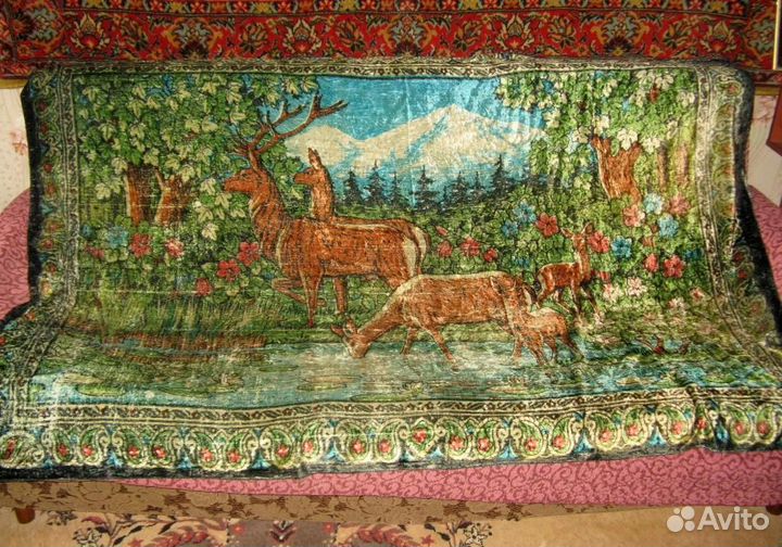 Ковёр плюшевый Олени на фоне гор винтаж СССР