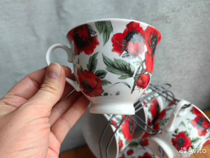 Чайный набор фарфор 8 предметов на подставке