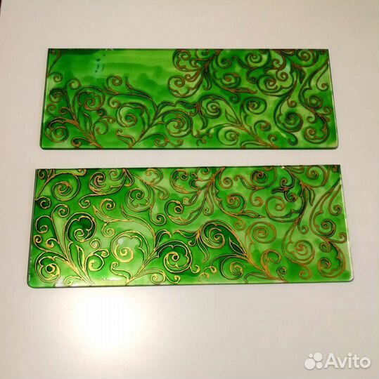 Полочки стеклянные с витражным рисунком с крепежем