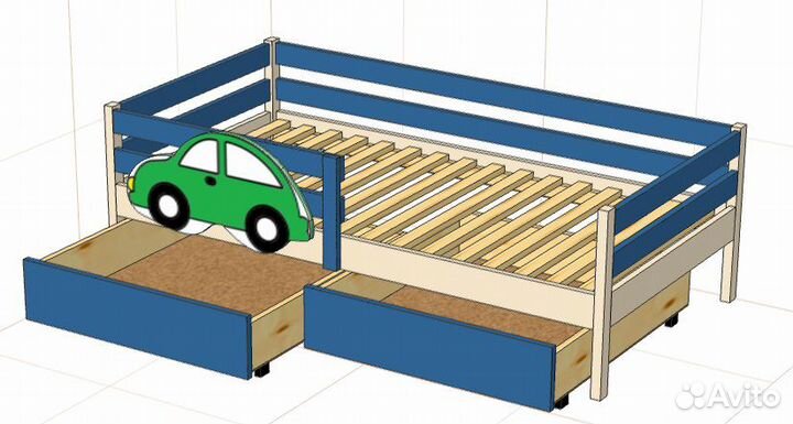 Кровать машинка из массива сосны