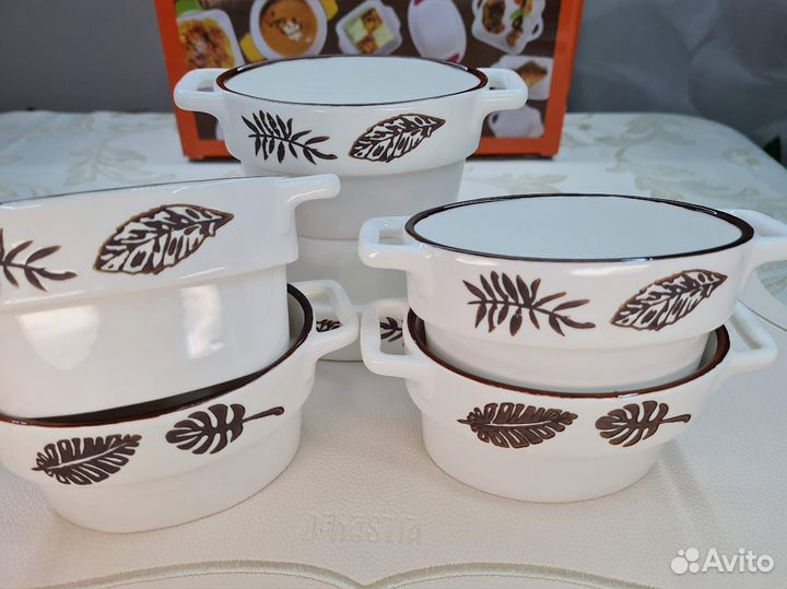 Набор из 6 овальных формочек/салатников фарфор