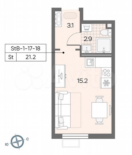 Квартира-студия, 21,2 м², 18/24 эт.