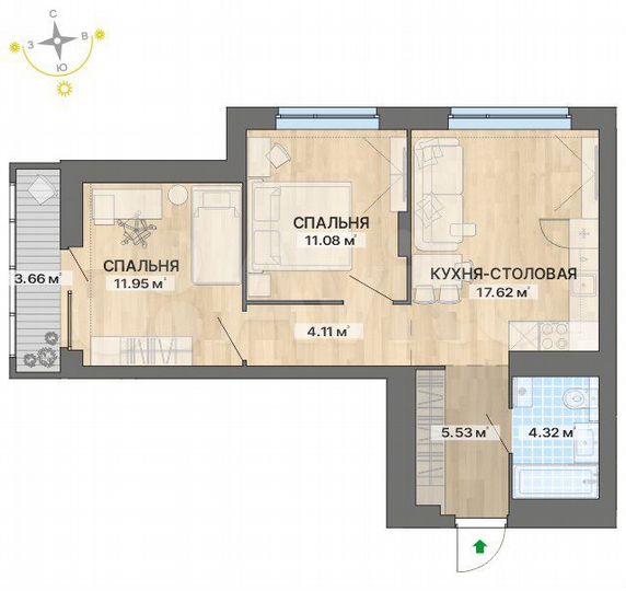 2-к. квартира, 58,3 м², 19/29 эт.