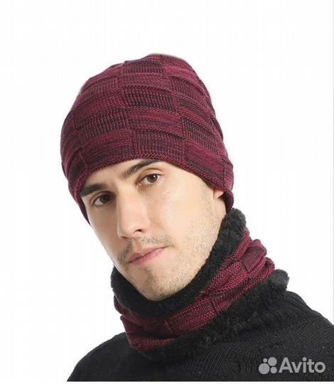 Шапка вязаная бини со снудом (новое) 58-60