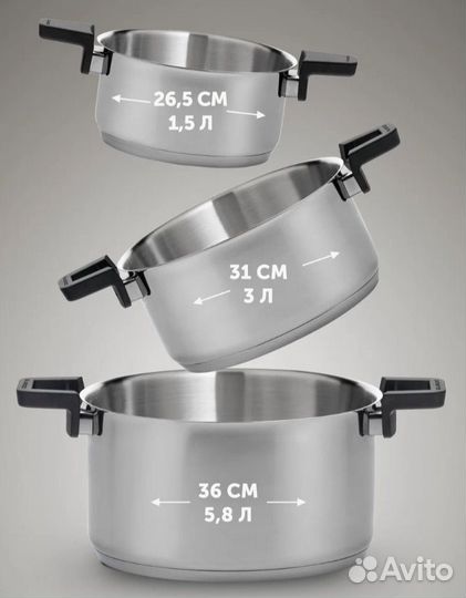 Набор кастрюль с крышками новый